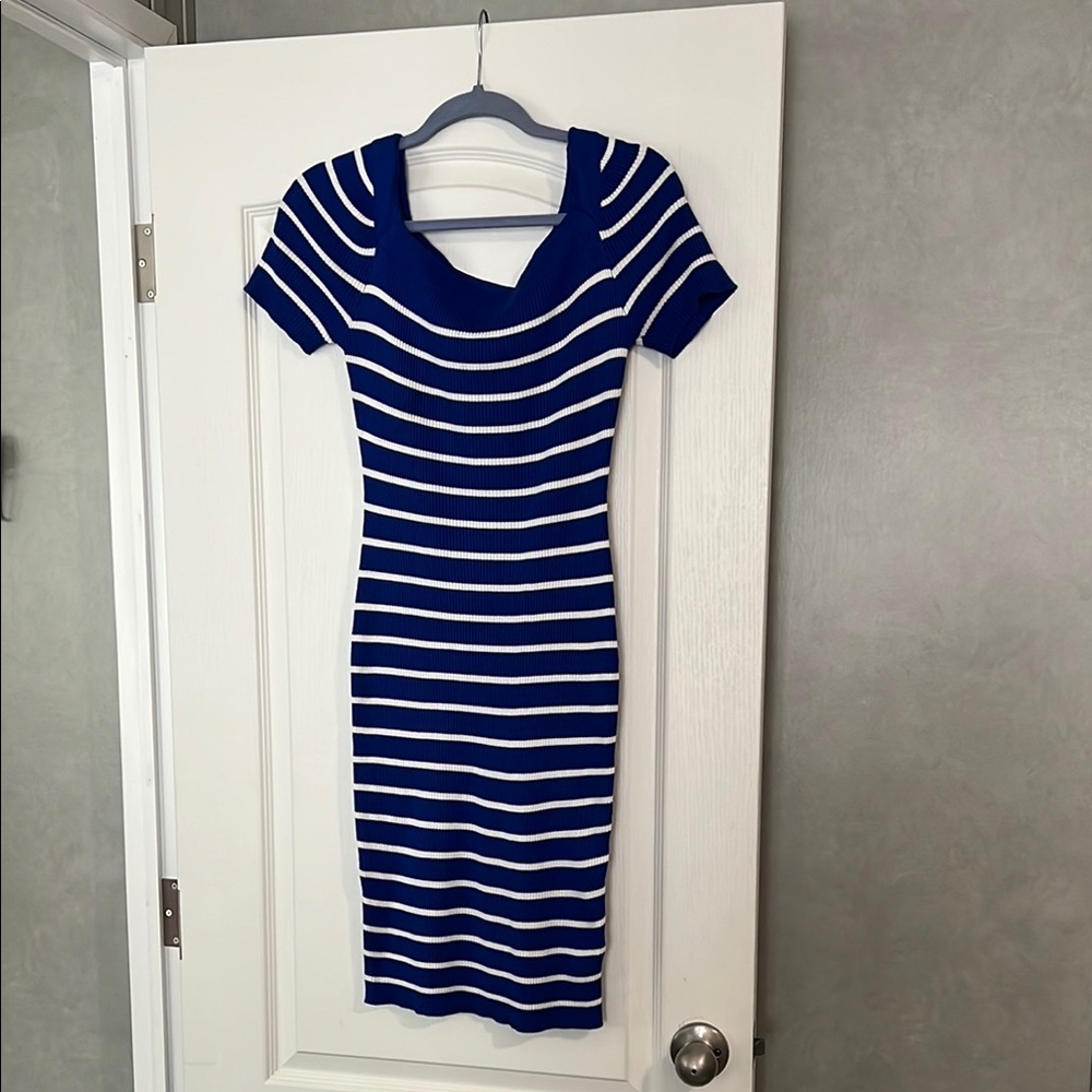 Elegant Blue and White Striped Dress